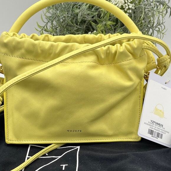 Yuzefi Mini Bom Lemon Yellow Crossbody Leather Shoulder Bag Runway Designer - Picture 14 of 14